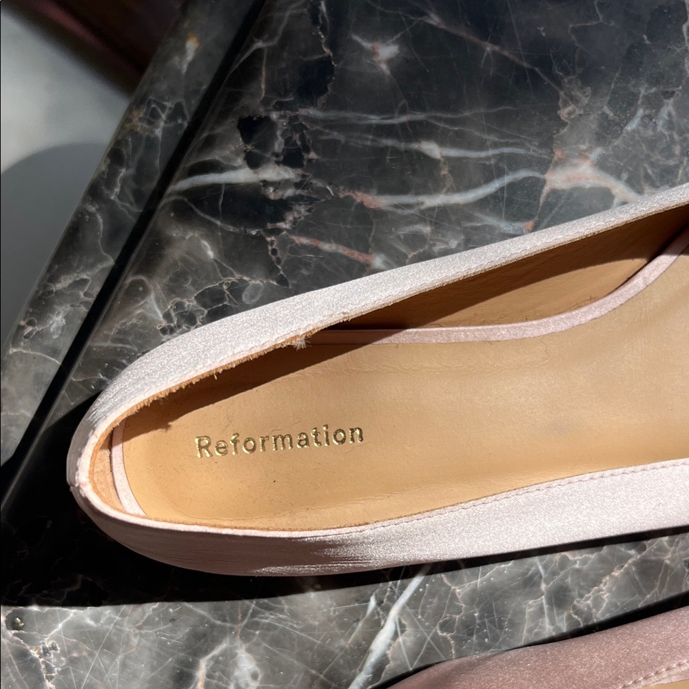 Reformation Blush Satin Square-Toe Mikayla Ballet Flats - Picture 2 of 6